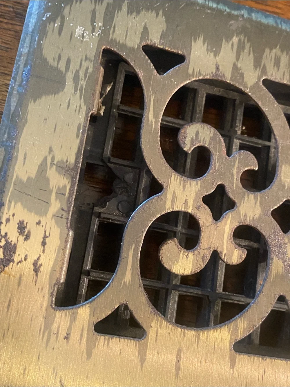 Pair Vintage Ornate Metal 4x10 Floor Registers Scroll Grille Heat Vents